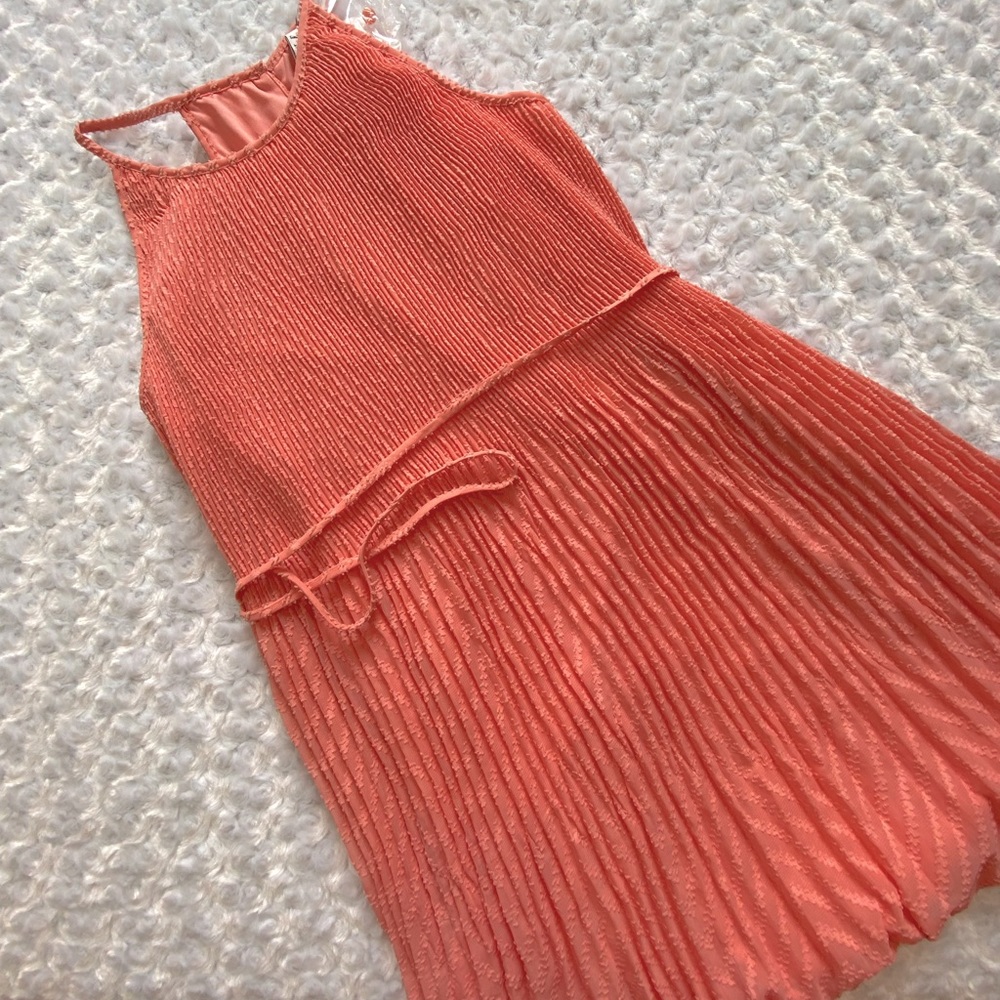 Elle Peach Textured Trapeze Sundress